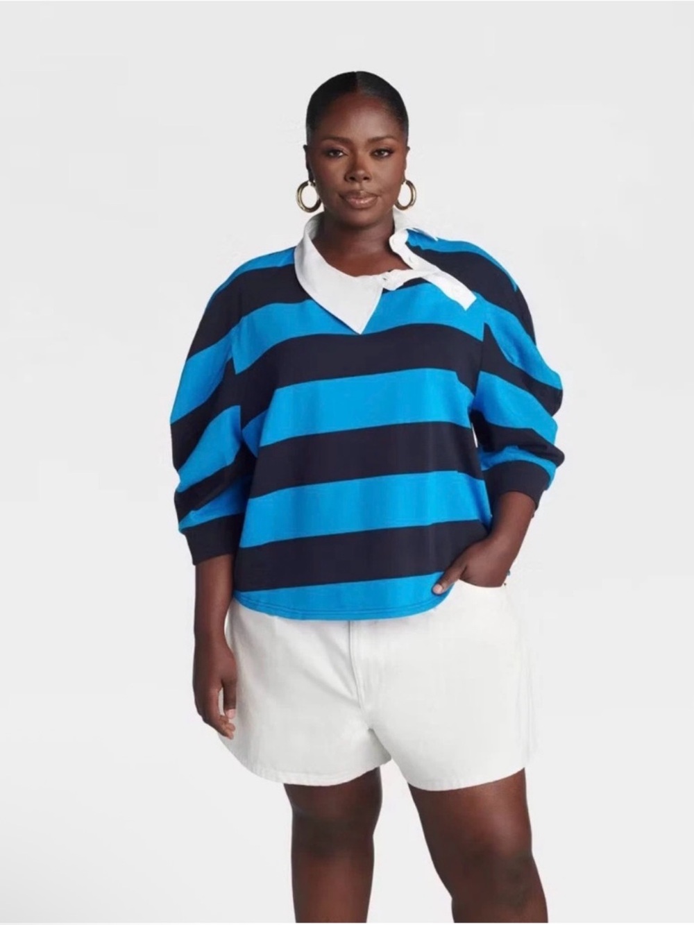 KBB by KAHLANA XL Striped crewneck with White Collar